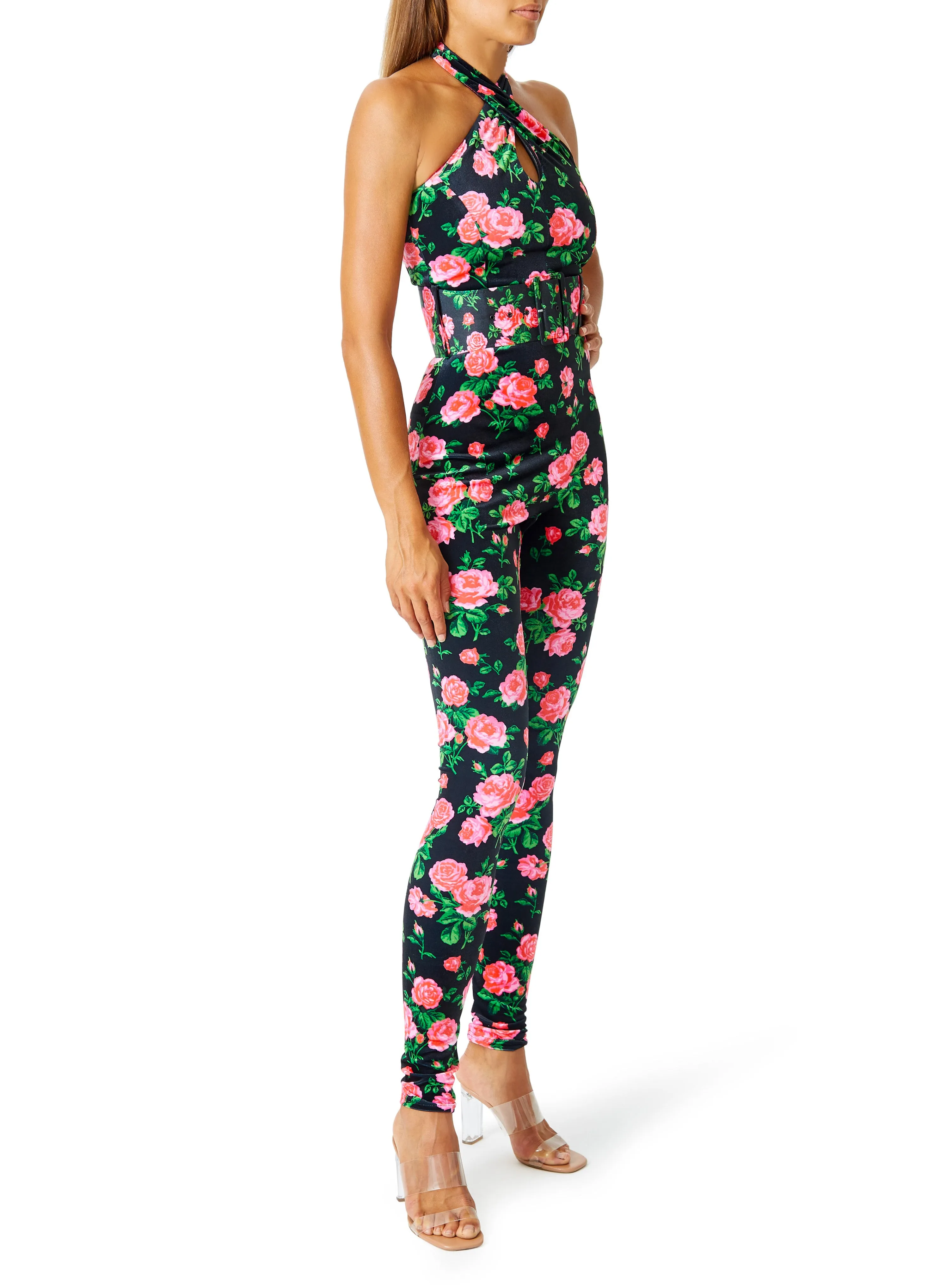 Rouge Halter Belted Jumpsuit