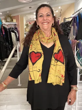 SCARF- HEARTS MUSTARD