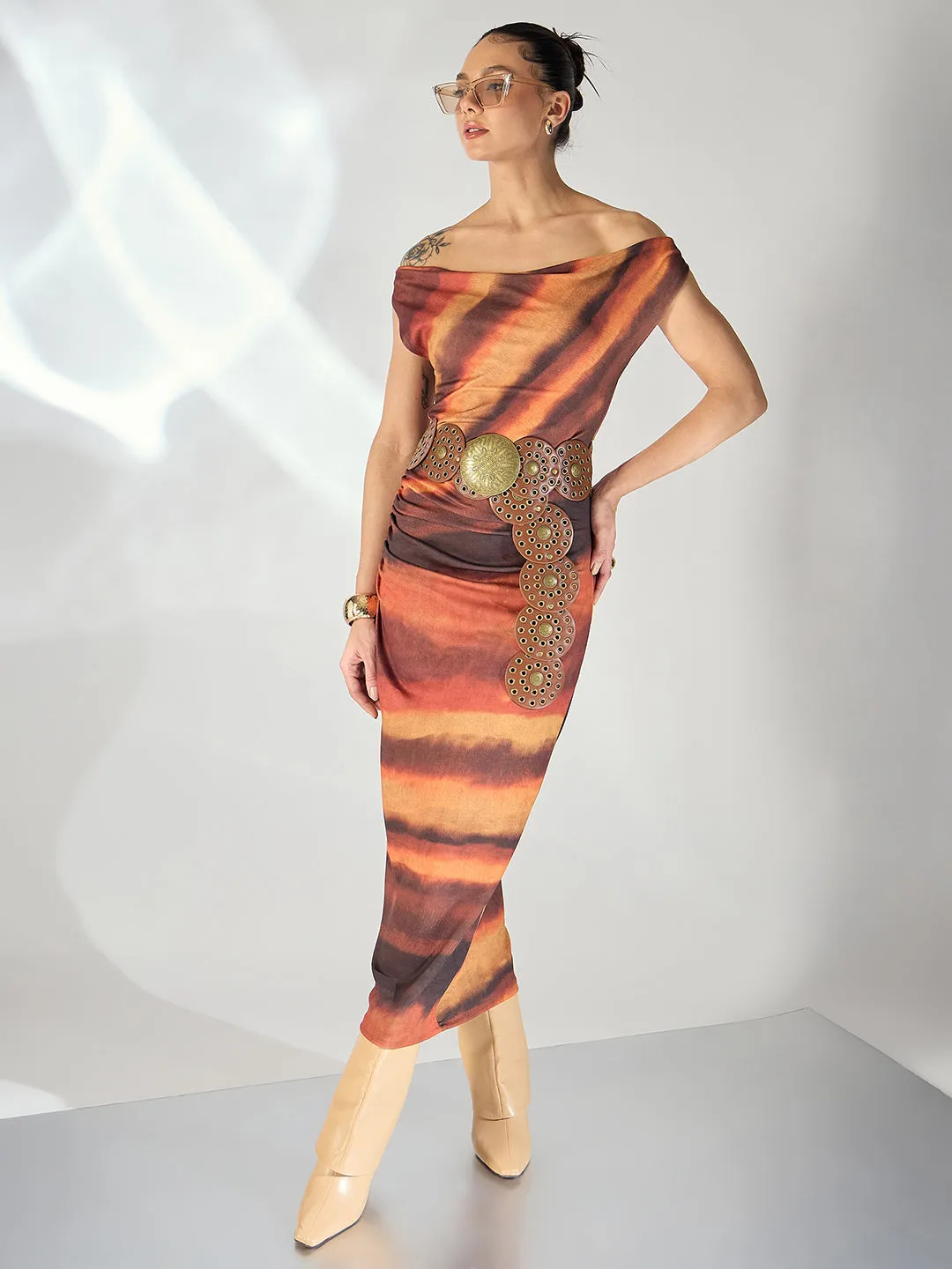 Stretchable Off-Shoulder Drape Dress