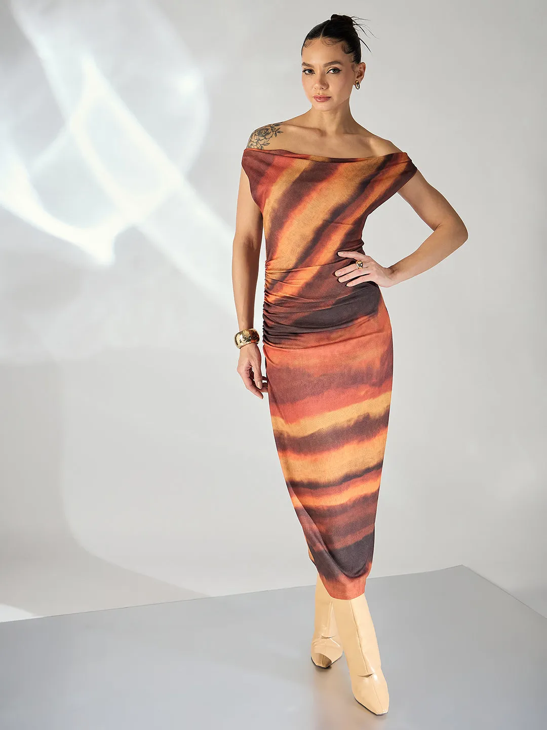 Stretchable Off-Shoulder Drape Dress