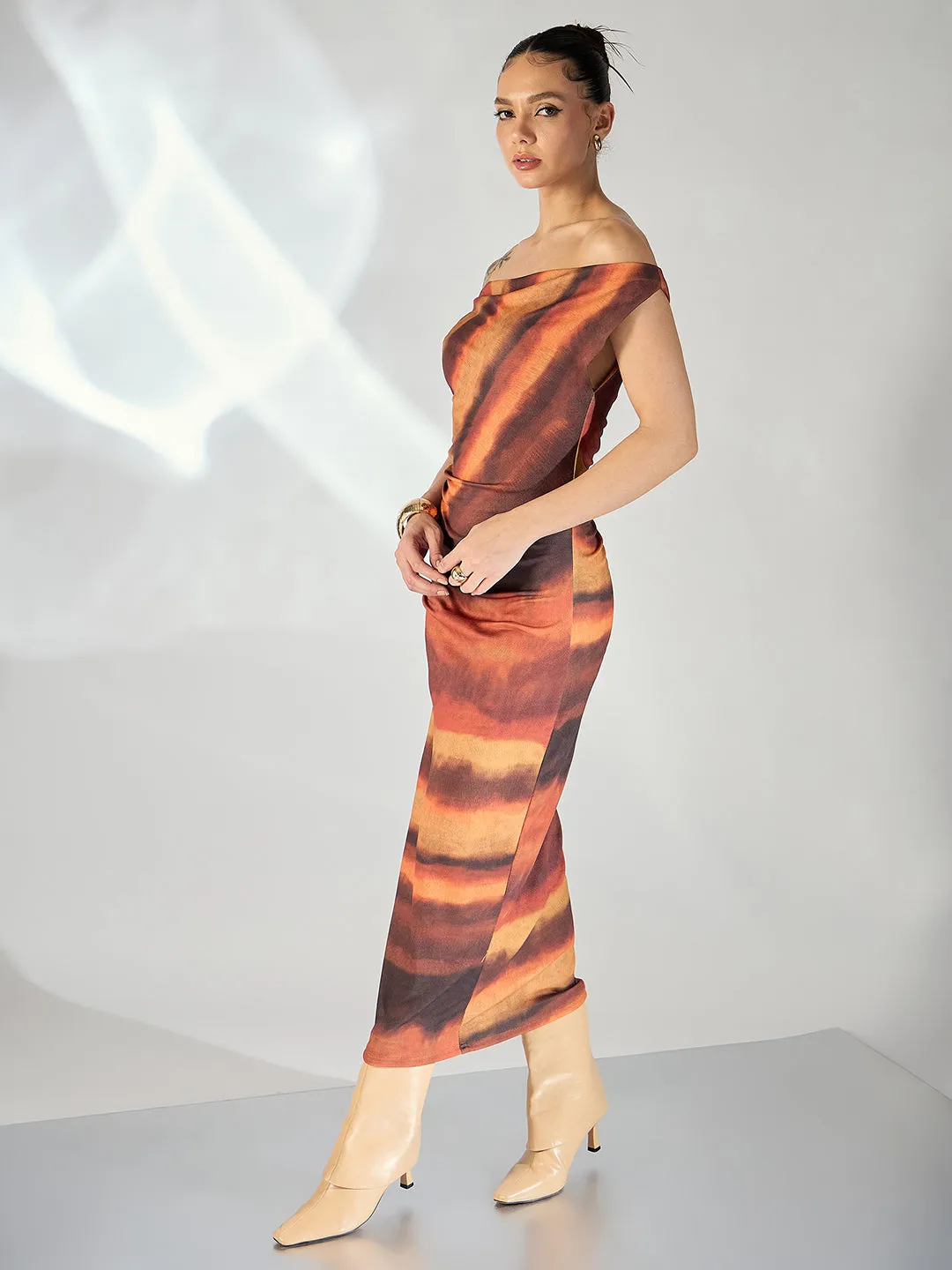 Stretchable Off-Shoulder Drape Dress