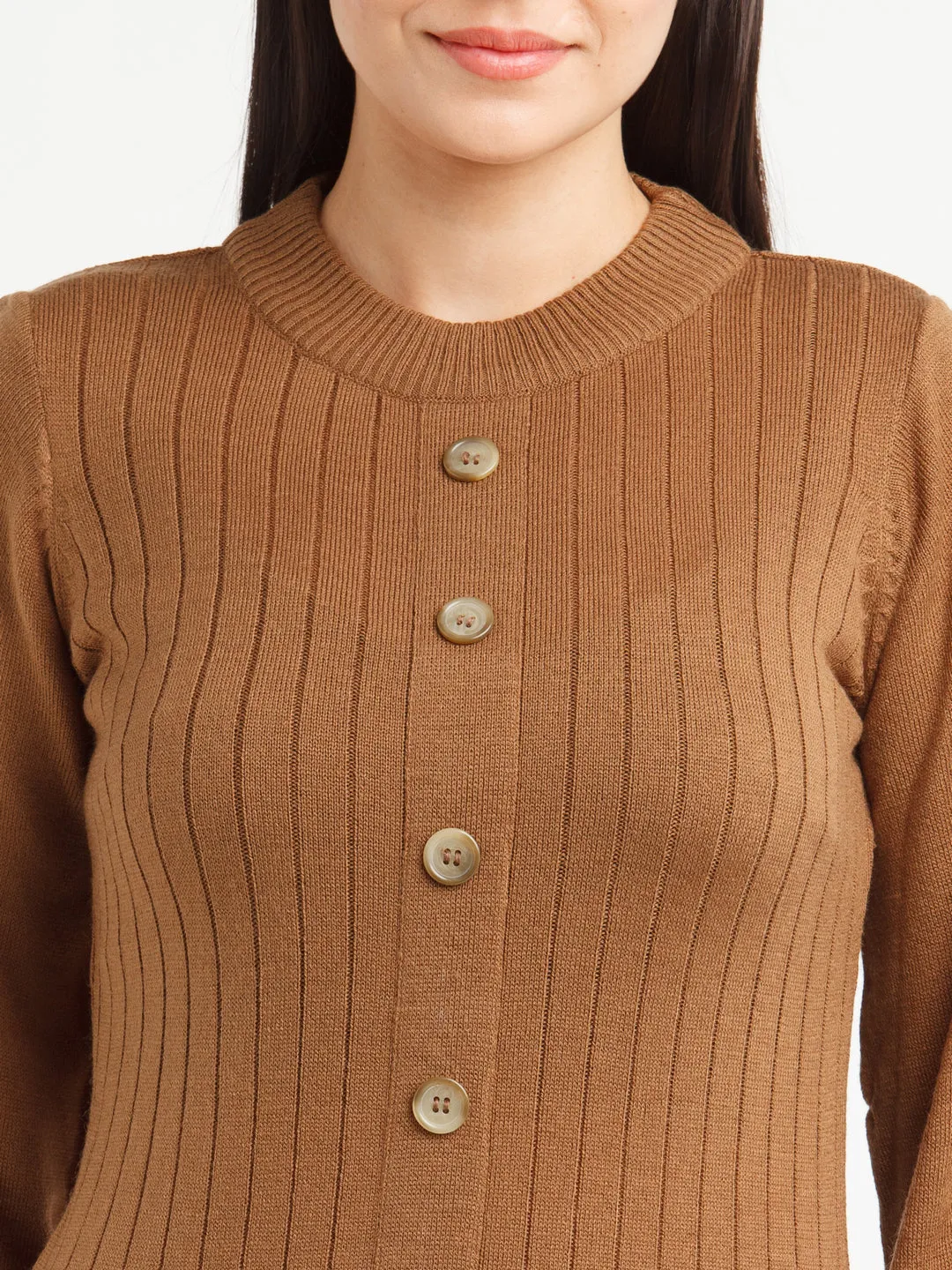 Tan Striped Puff Sleeve Sweater