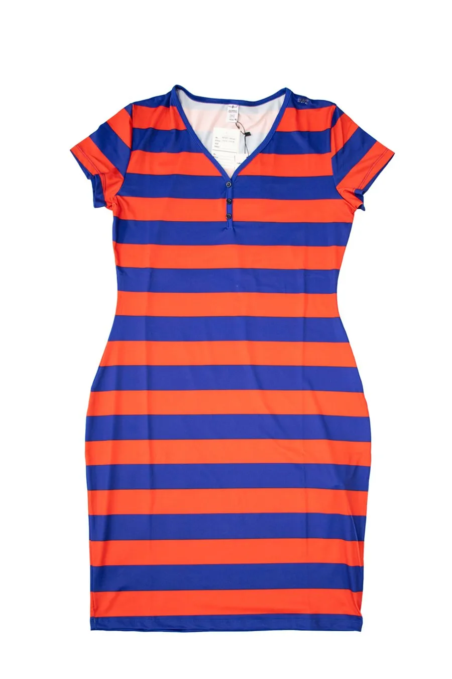 V-Neck Red-Blue Stripe Bodycon Dress