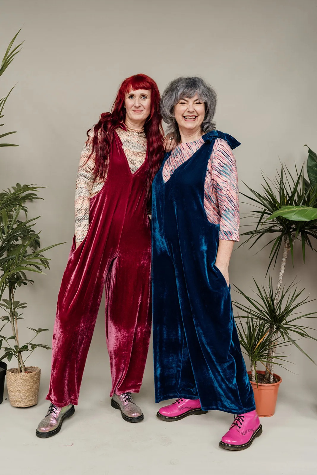 Velvet Dungaree Jumpsuit in Dusty Rose