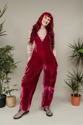 Velvet Dungaree Jumpsuit in Dusty Rose