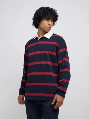 WES Casuals Red Striped Relaxed-Fit Cotton-Blend Sweater