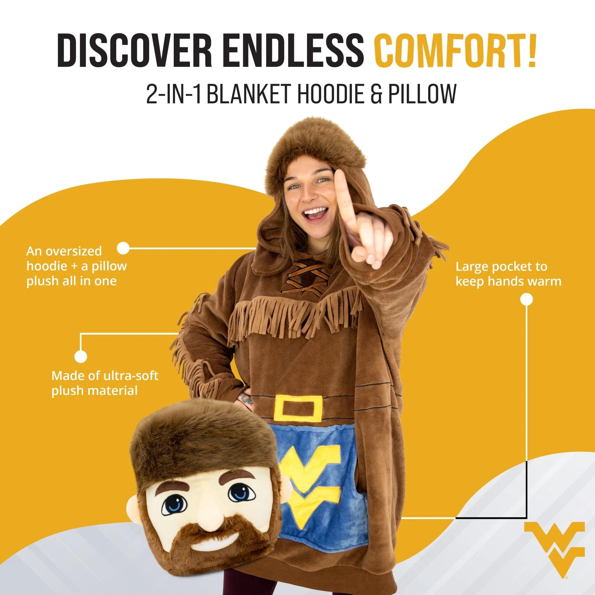 West Virginia University Mountaineer Snugible | Blanket Hoodie & Pillow