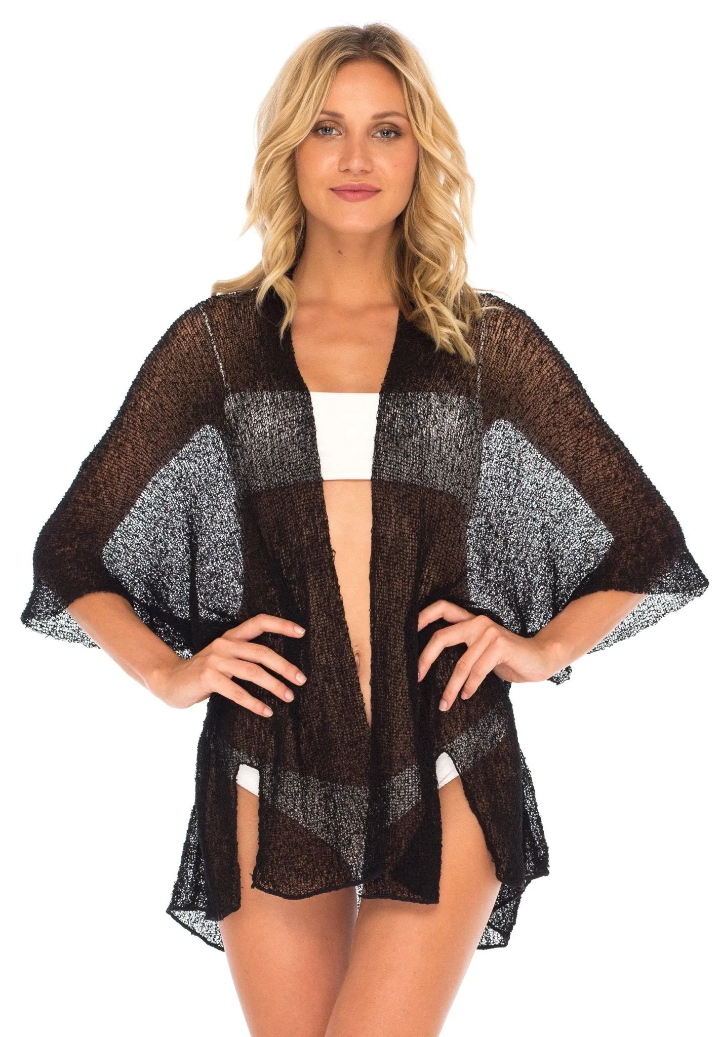 Wide Sheer Kimono Cardigan - Open Front Cover-Up by SHU-SHI