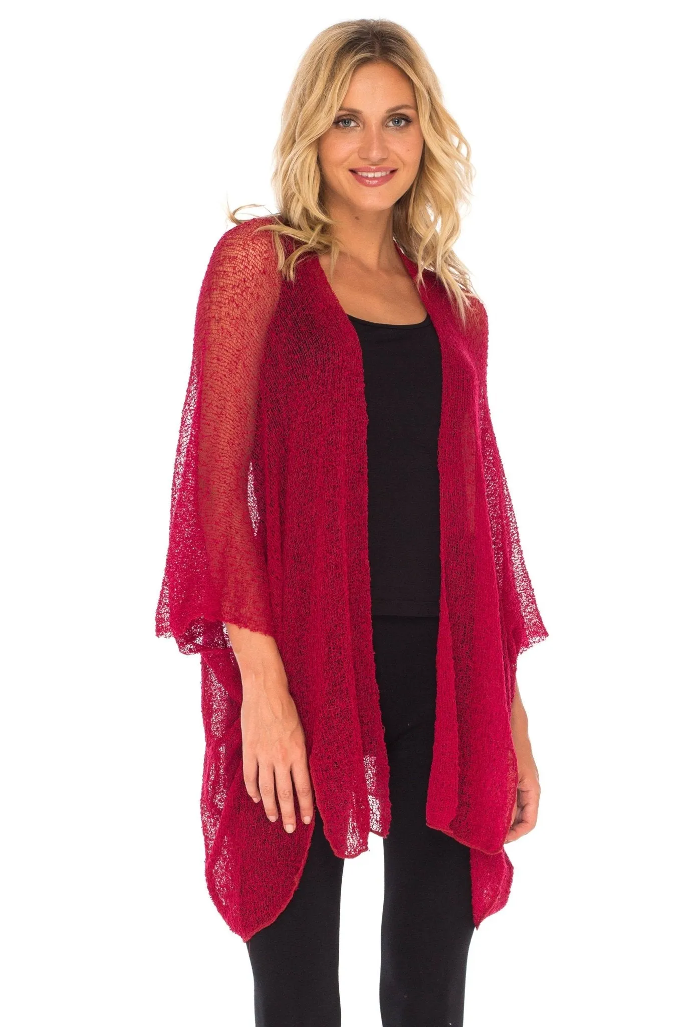 Wide Sheer Kimono Cardigan - Open Front Cover-Up by SHU-SHI