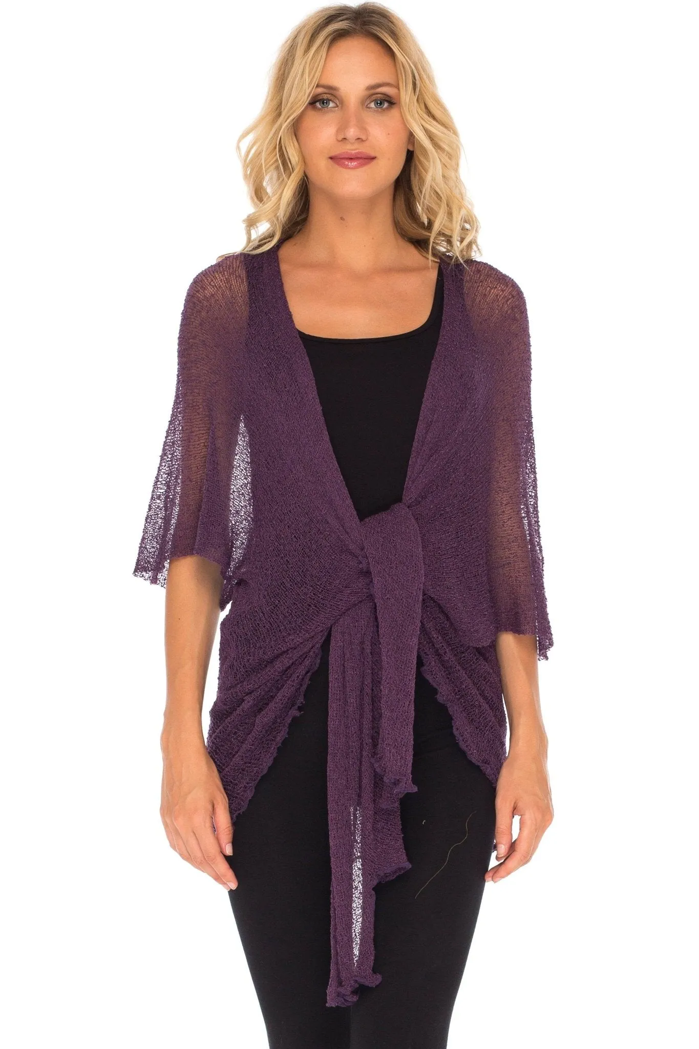 Wide Sheer Kimono Cardigan - Open Front Cover-Up by SHU-SHI