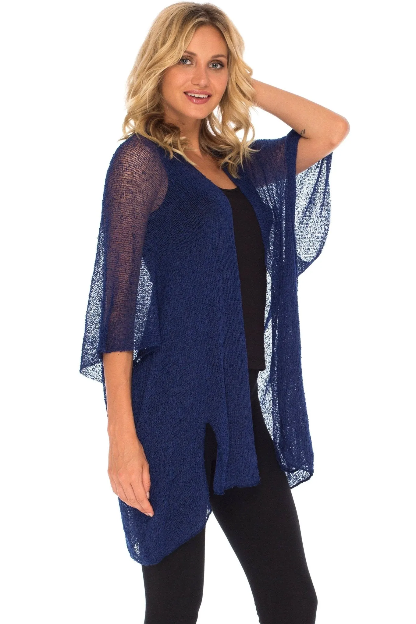 Wide Sheer Kimono Cardigan - Open Front Cover-Up by SHU-SHI