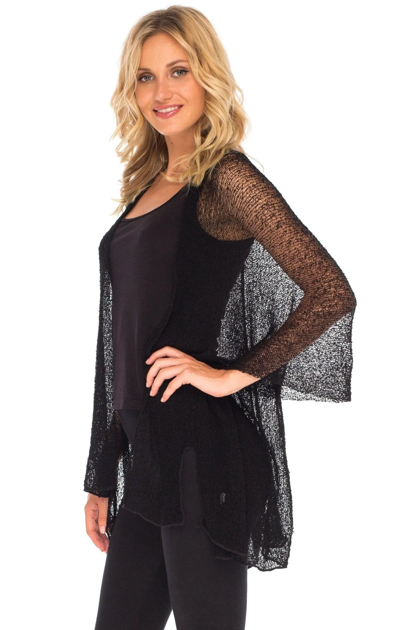 Wide Sheer Kimono Cardigan - Open Front Cover-Up by SHU-SHI