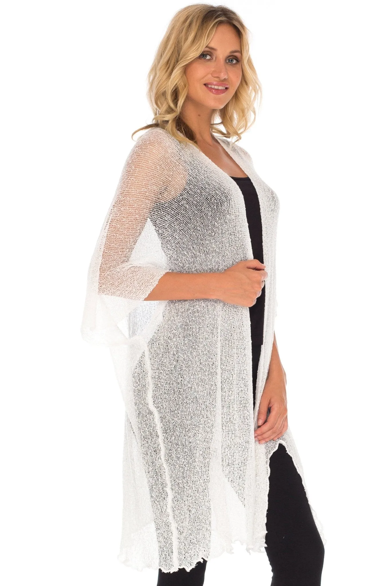 Wide Sheer Kimono Cardigan - Open Front Cover-Up by SHU-SHI