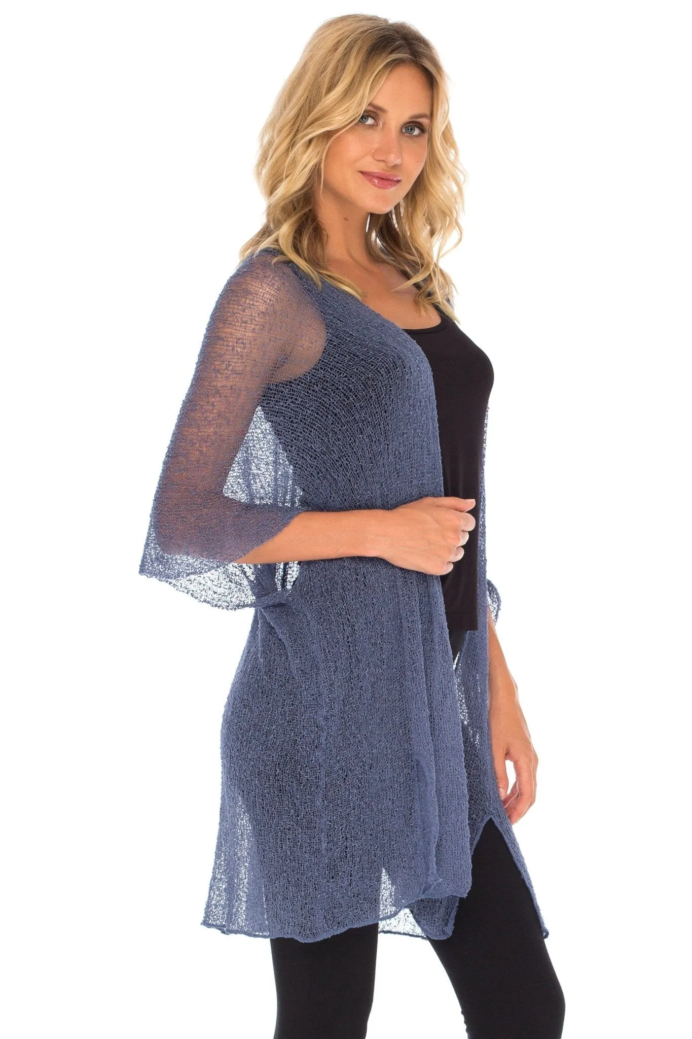 Wide Sheer Kimono Cardigan - Open Front Cover-Up by SHU-SHI