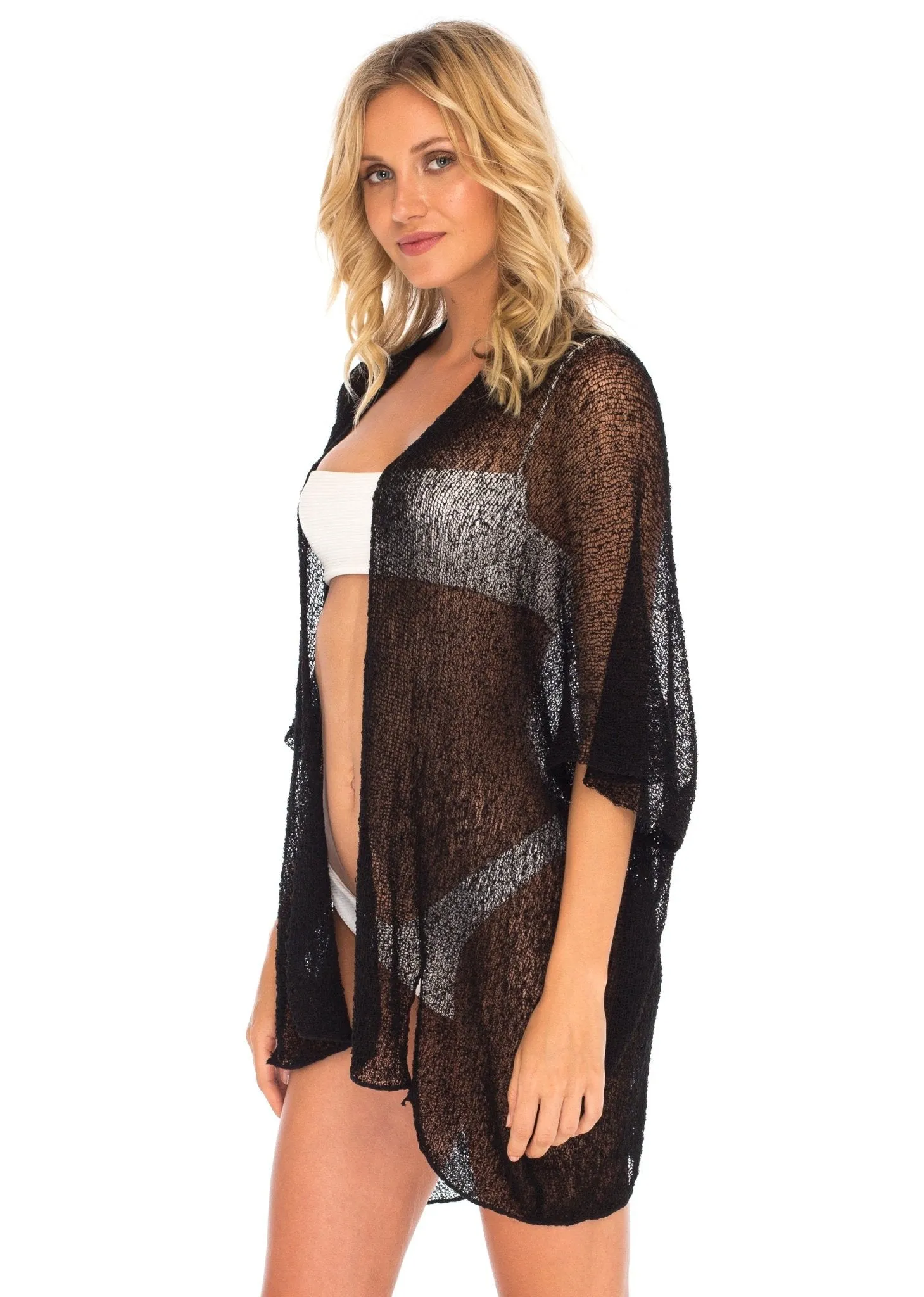 Wide Sheer Kimono Cardigan - Open Front Cover-Up by SHU-SHI