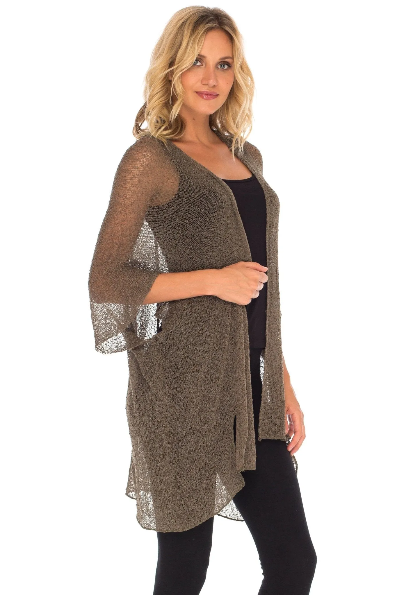 Wide Sheer Kimono Cardigan - Open Front Cover-Up by SHU-SHI