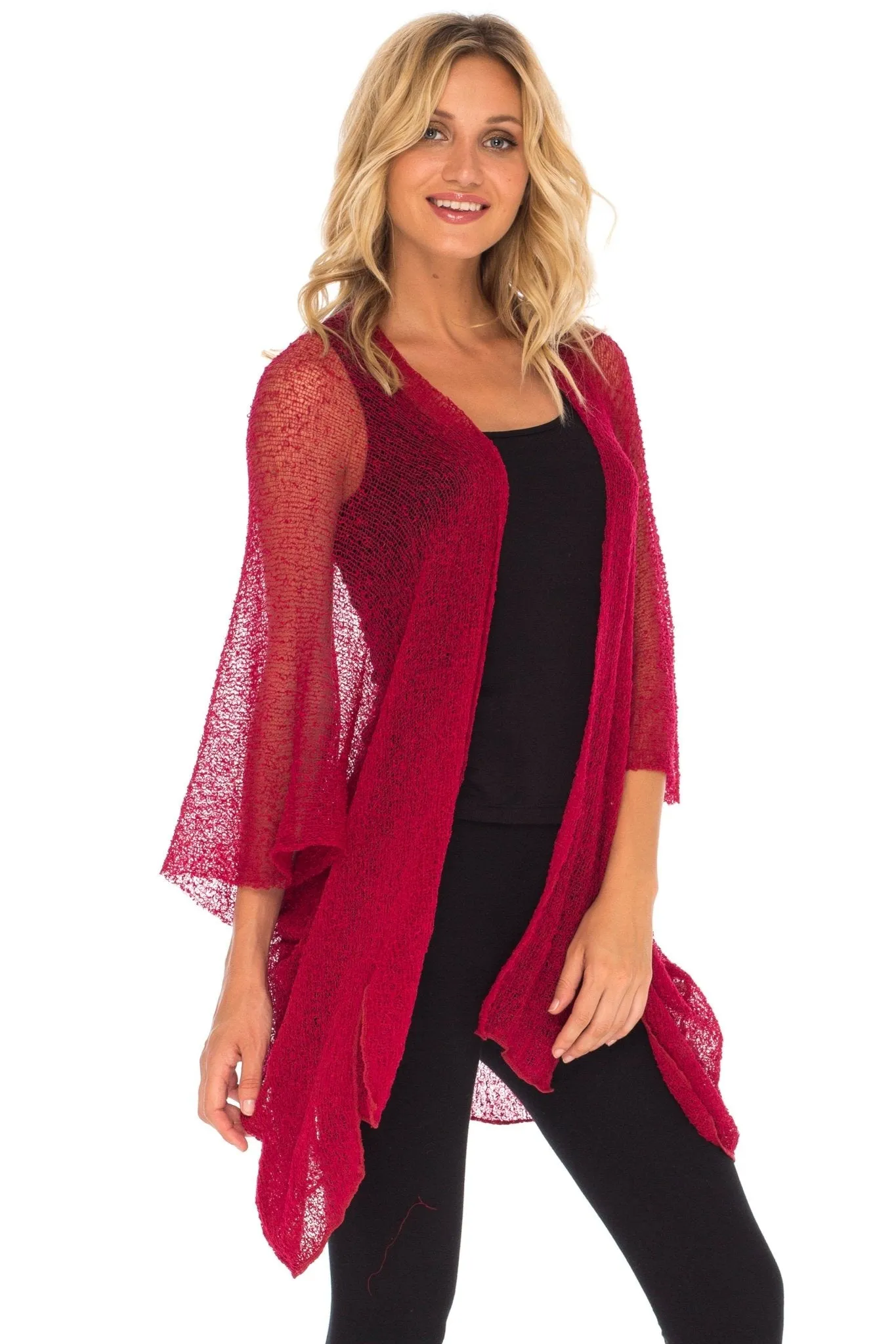 Wide Sheer Kimono Cardigan - Open Front Cover-Up by SHU-SHI