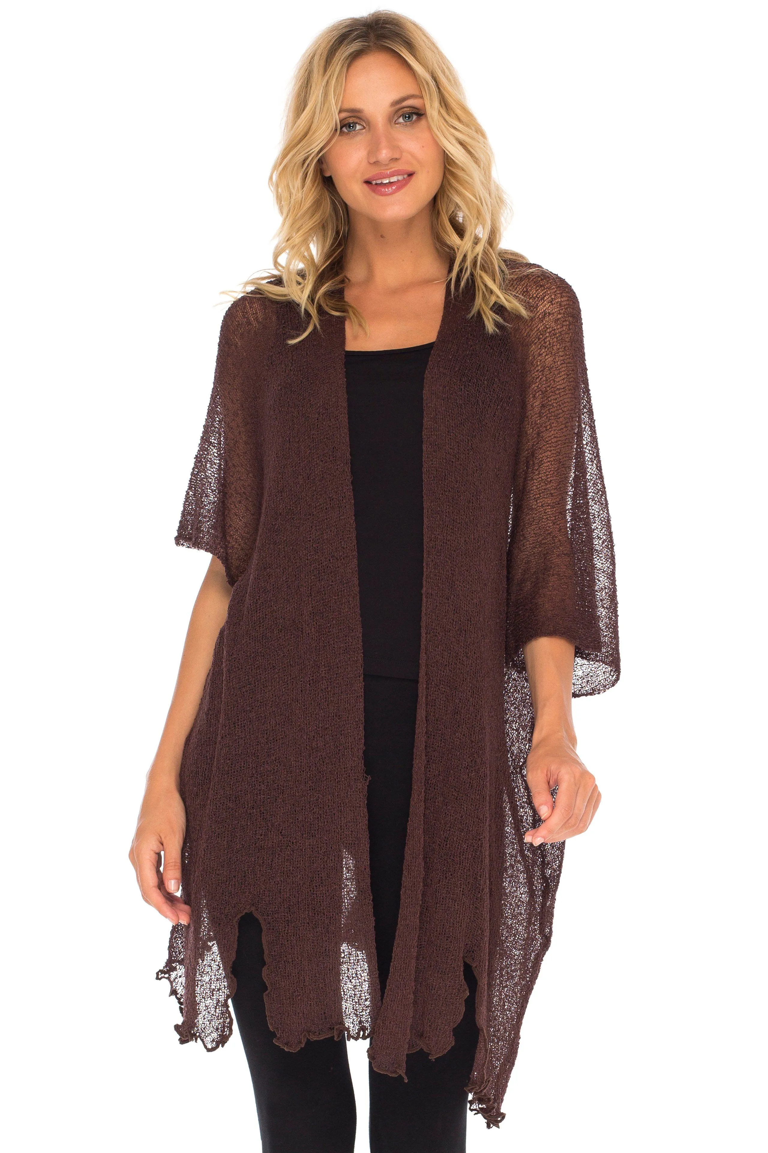 Wide Sheer Kimono Cardigan - Open Front Cover-Up by SHU-SHI