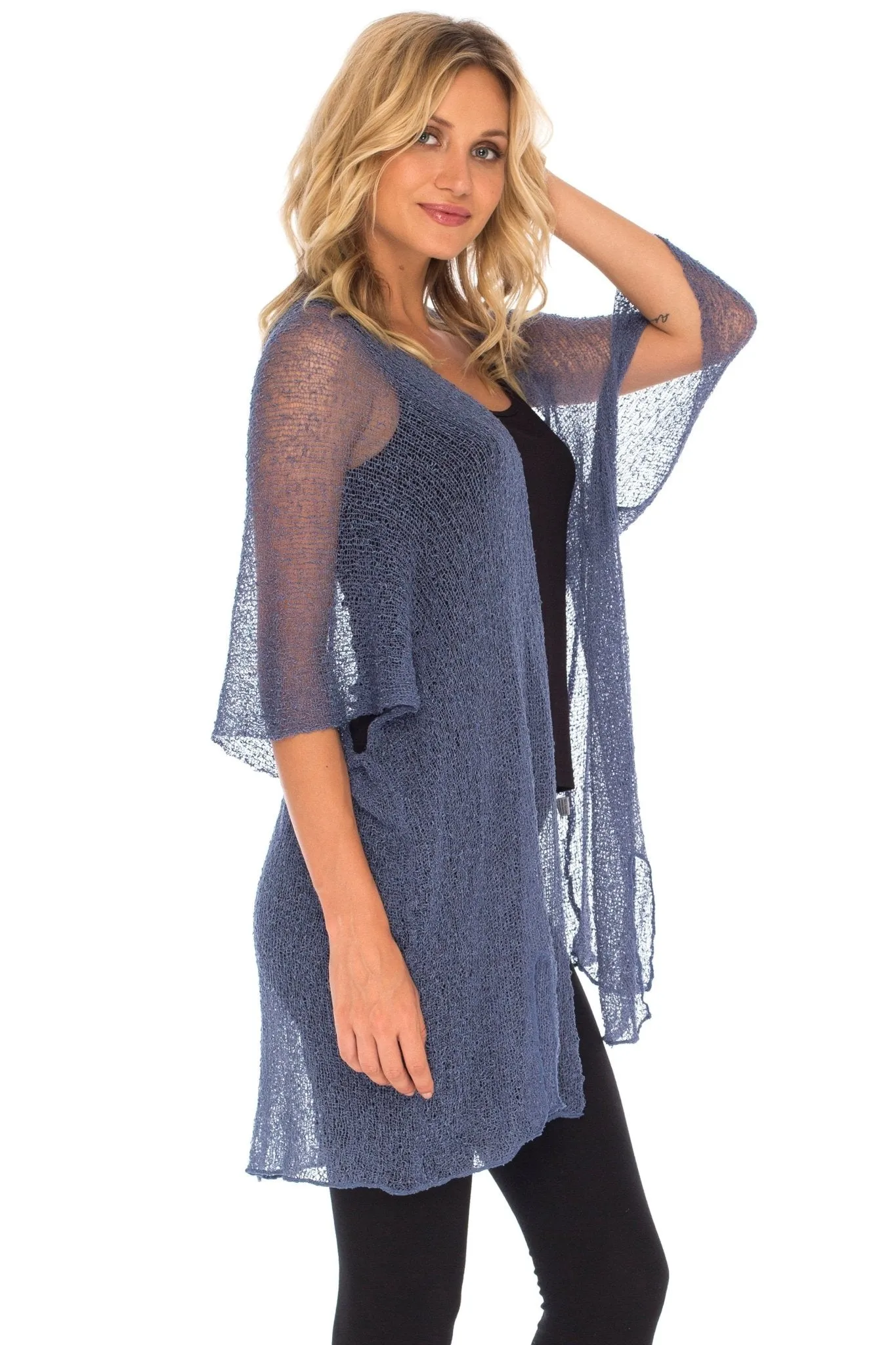 Wide Sheer Kimono Cardigan - Open Front Cover-Up by SHU-SHI