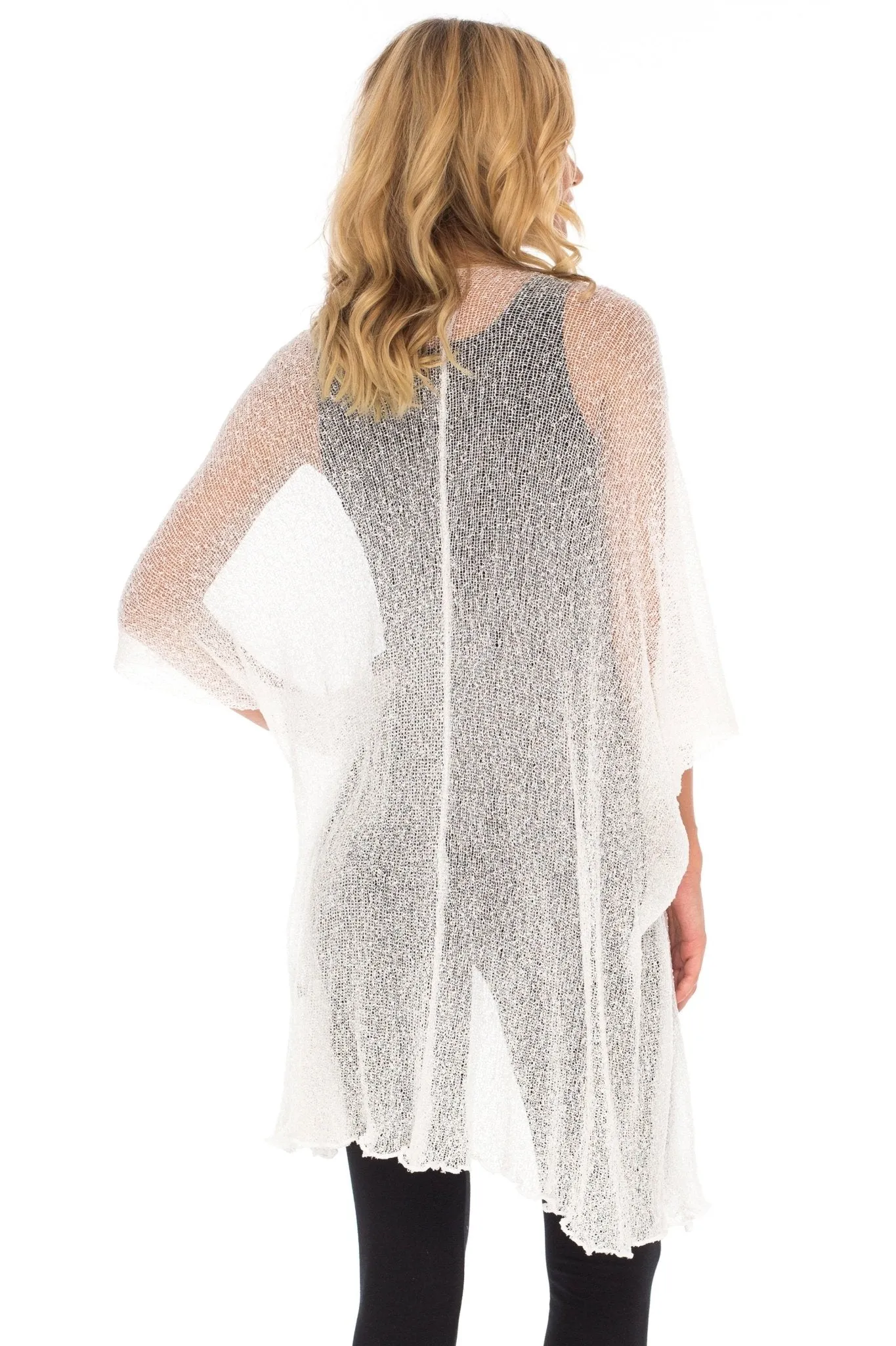 Wide Sheer Kimono Cardigan - Open Front Cover-Up by SHU-SHI