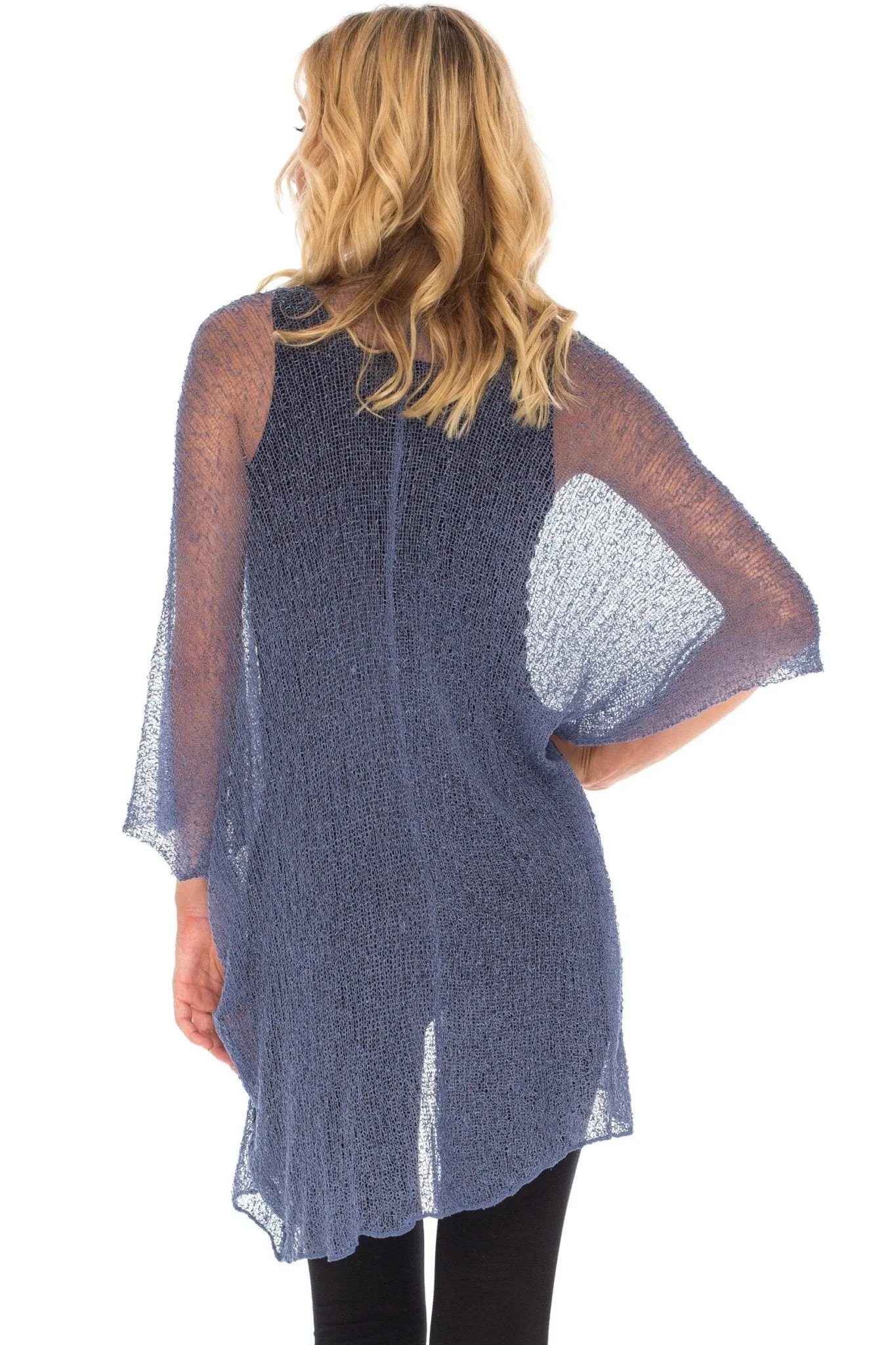 Wide Sheer Kimono Cardigan - Open Front Cover-Up by SHU-SHI