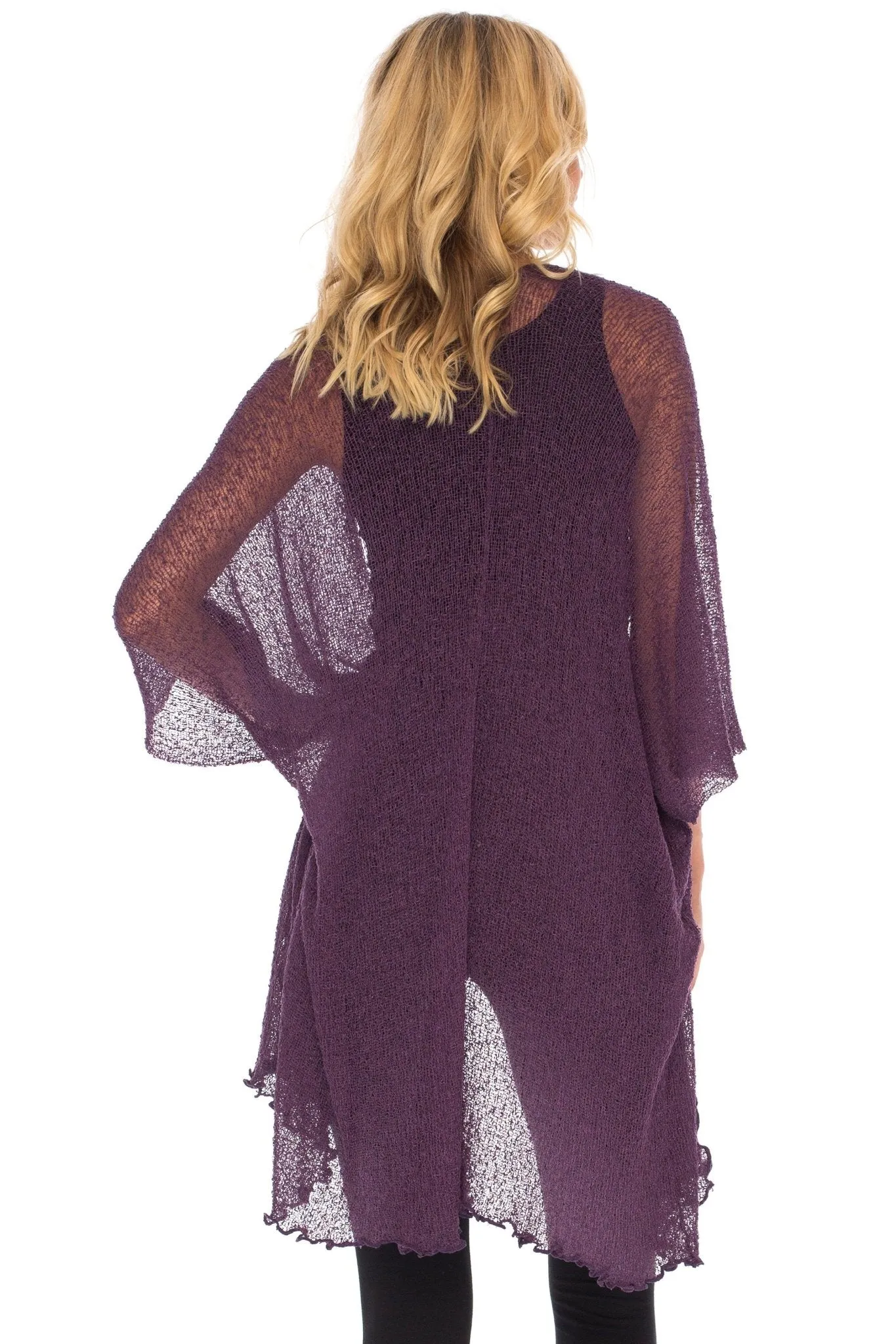 Wide Sheer Kimono Cardigan - Open Front Cover-Up by SHU-SHI