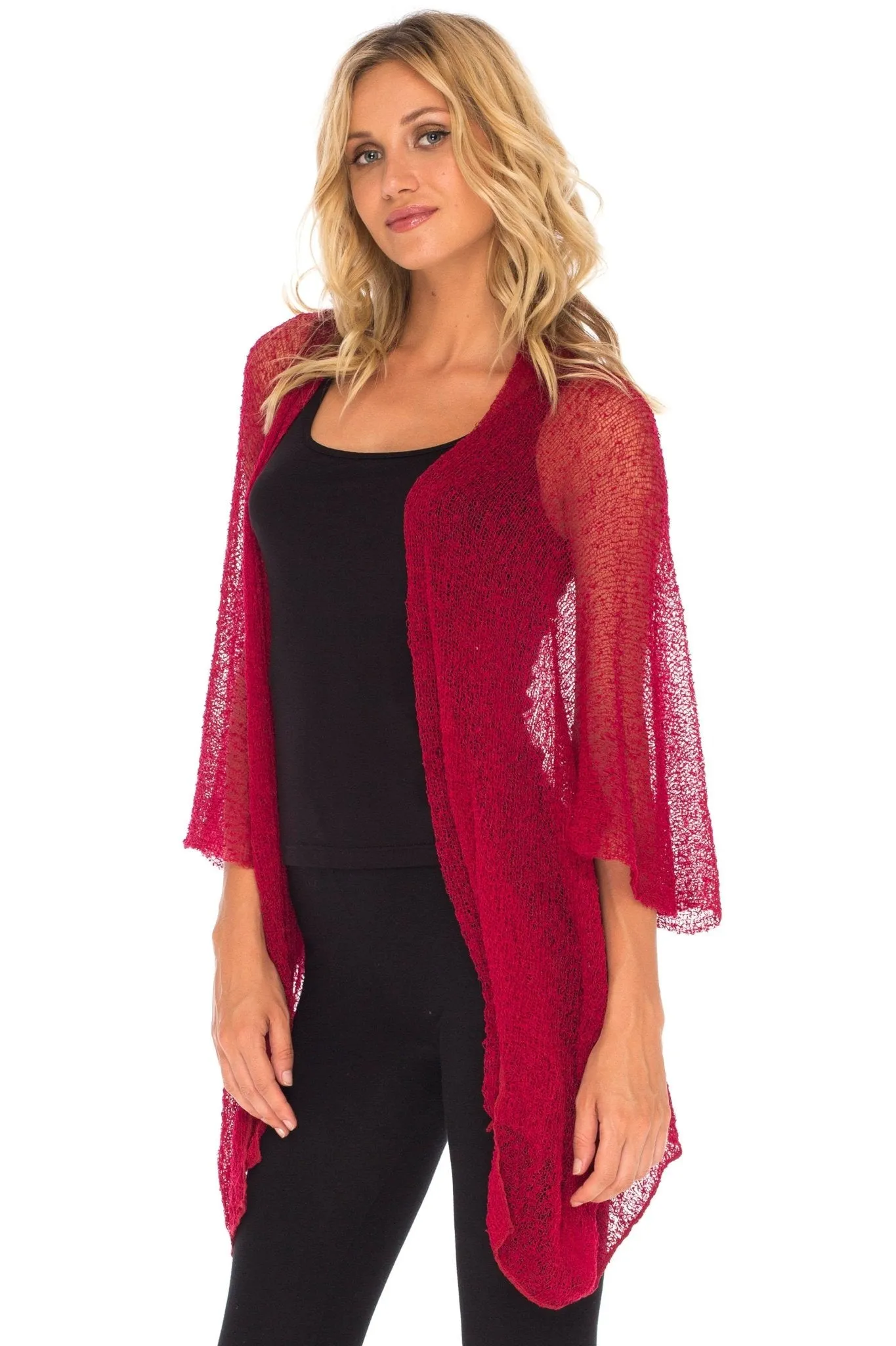 Wide Sheer Kimono Cardigan - Open Front Cover-Up by SHU-SHI