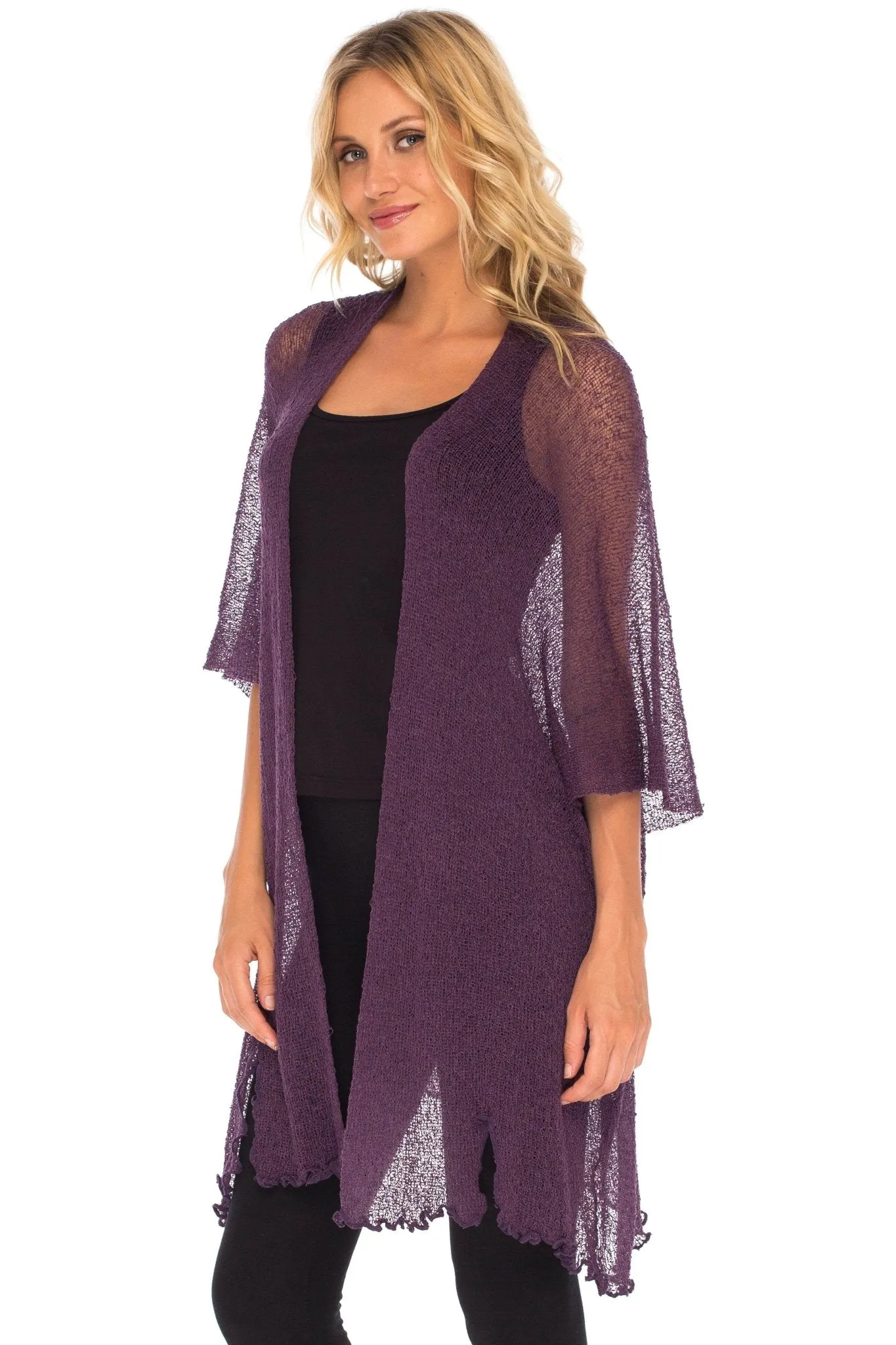 Wide Sheer Kimono Cardigan - Open Front Cover-Up by SHU-SHI