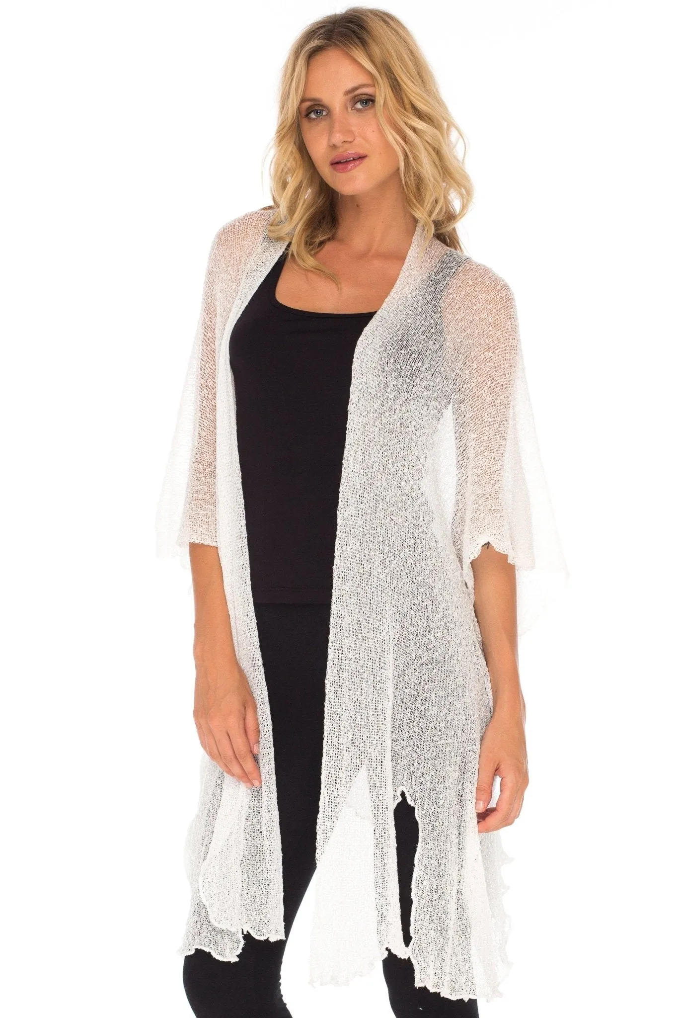 Wide Sheer Kimono Cardigan - Open Front Cover-Up by SHU-SHI