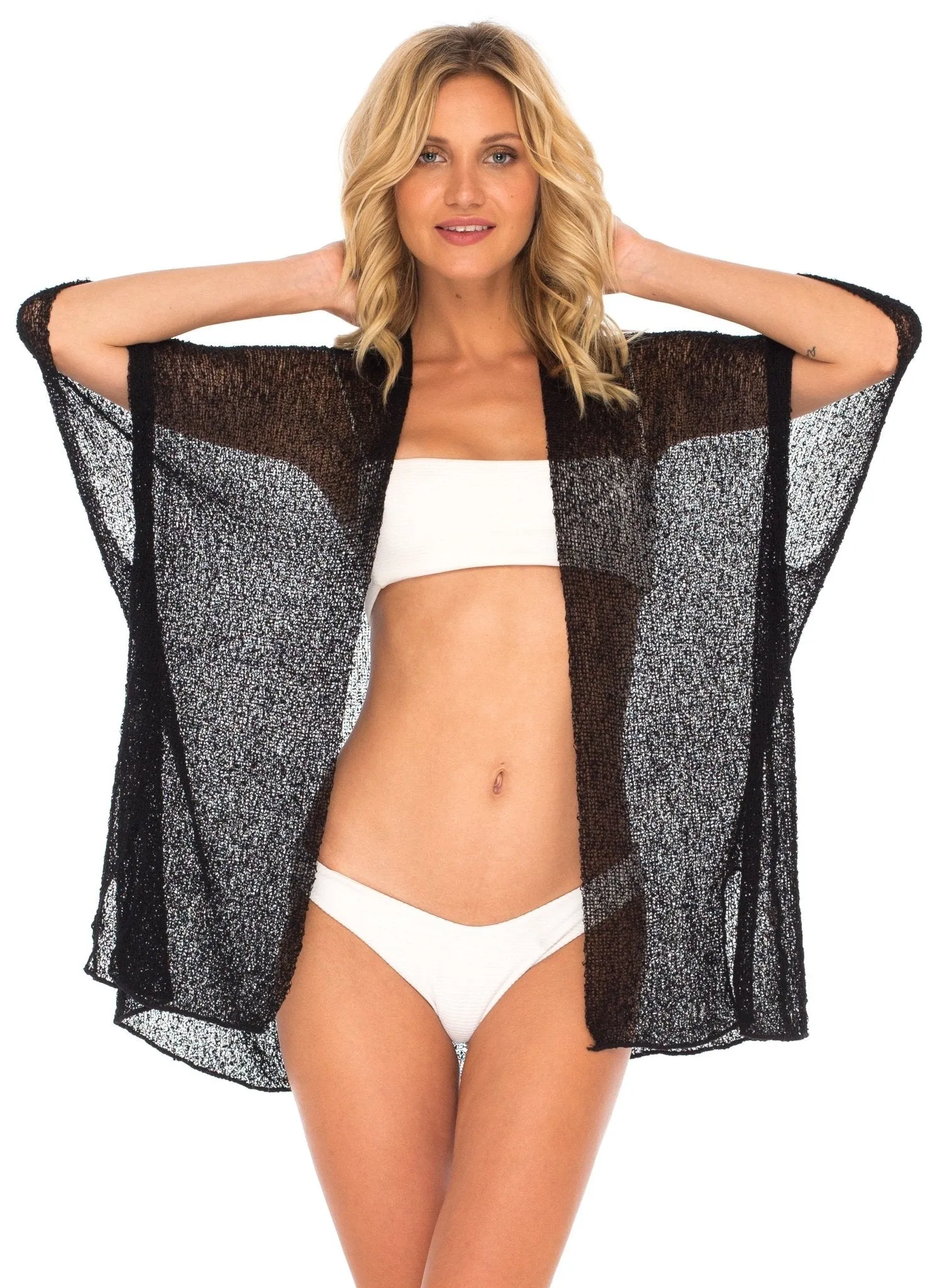 Wide Sheer Kimono Cardigan - Open Front Cover-Up by SHU-SHI