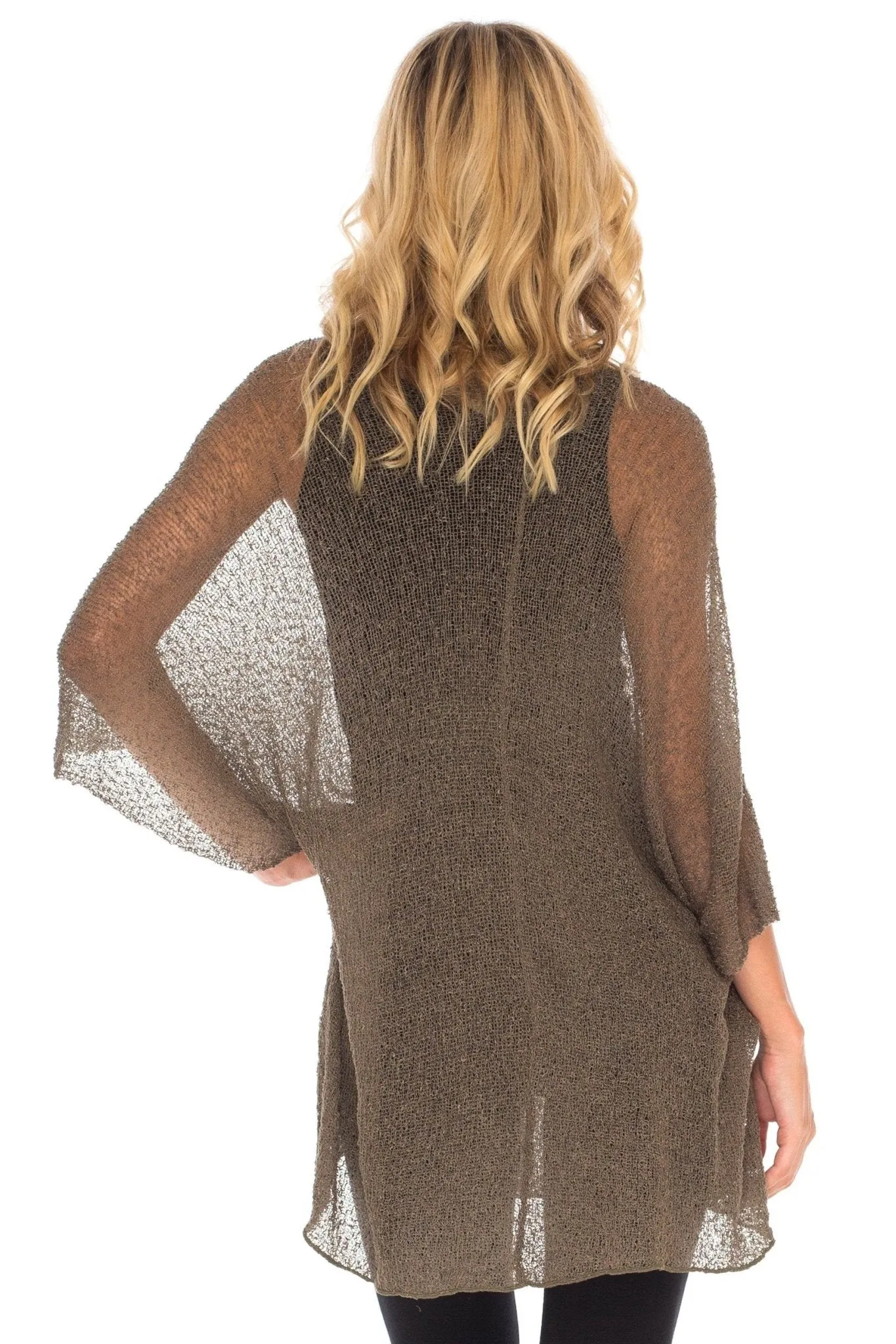 Wide Sheer Kimono Cardigan - Open Front Cover-Up by SHU-SHI