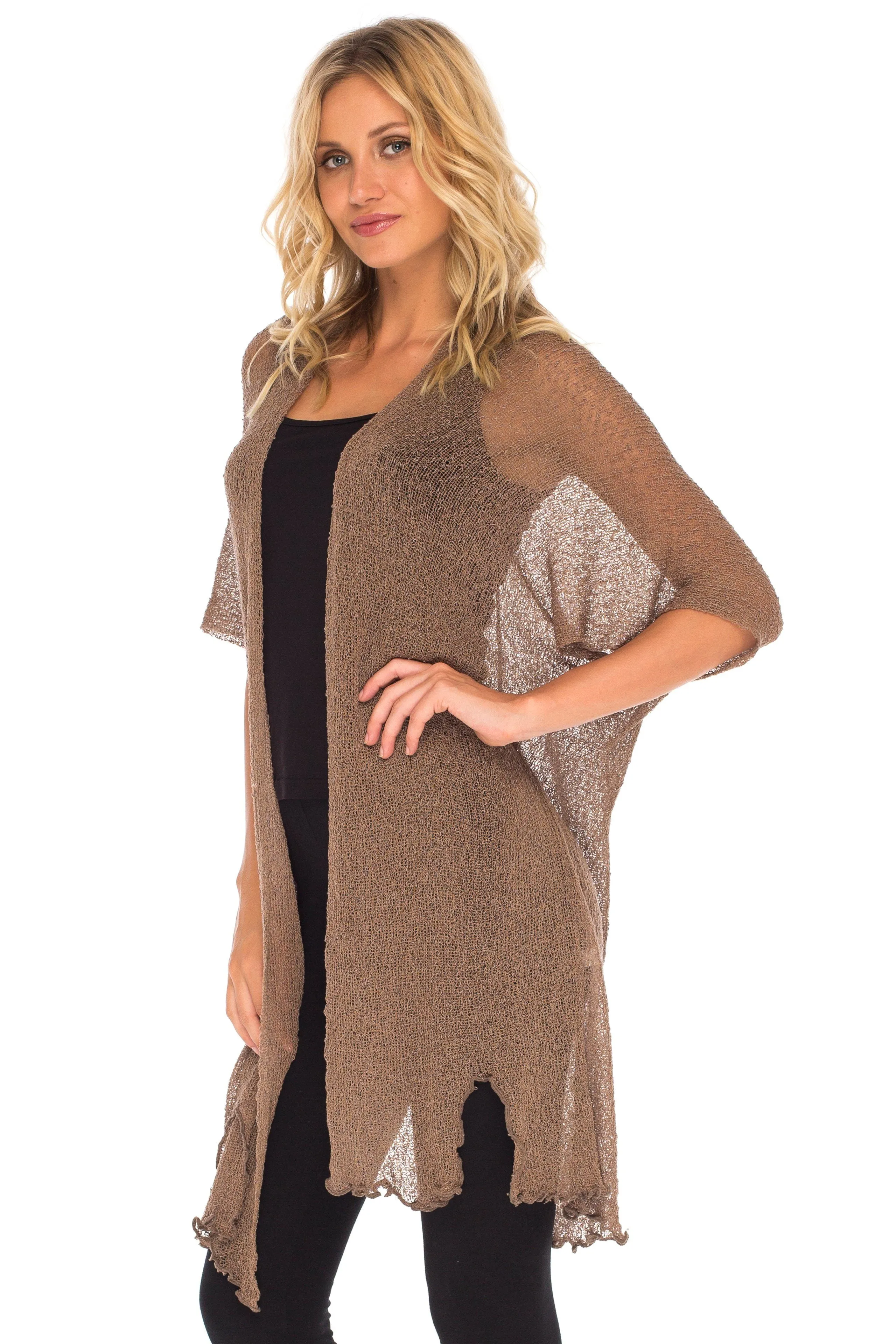 Wide Sheer Kimono Cardigan - Open Front Cover-Up by SHU-SHI