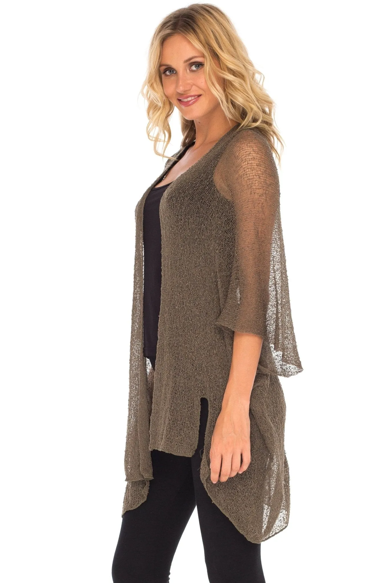Wide Sheer Kimono Cardigan - Open Front Cover-Up by SHU-SHI