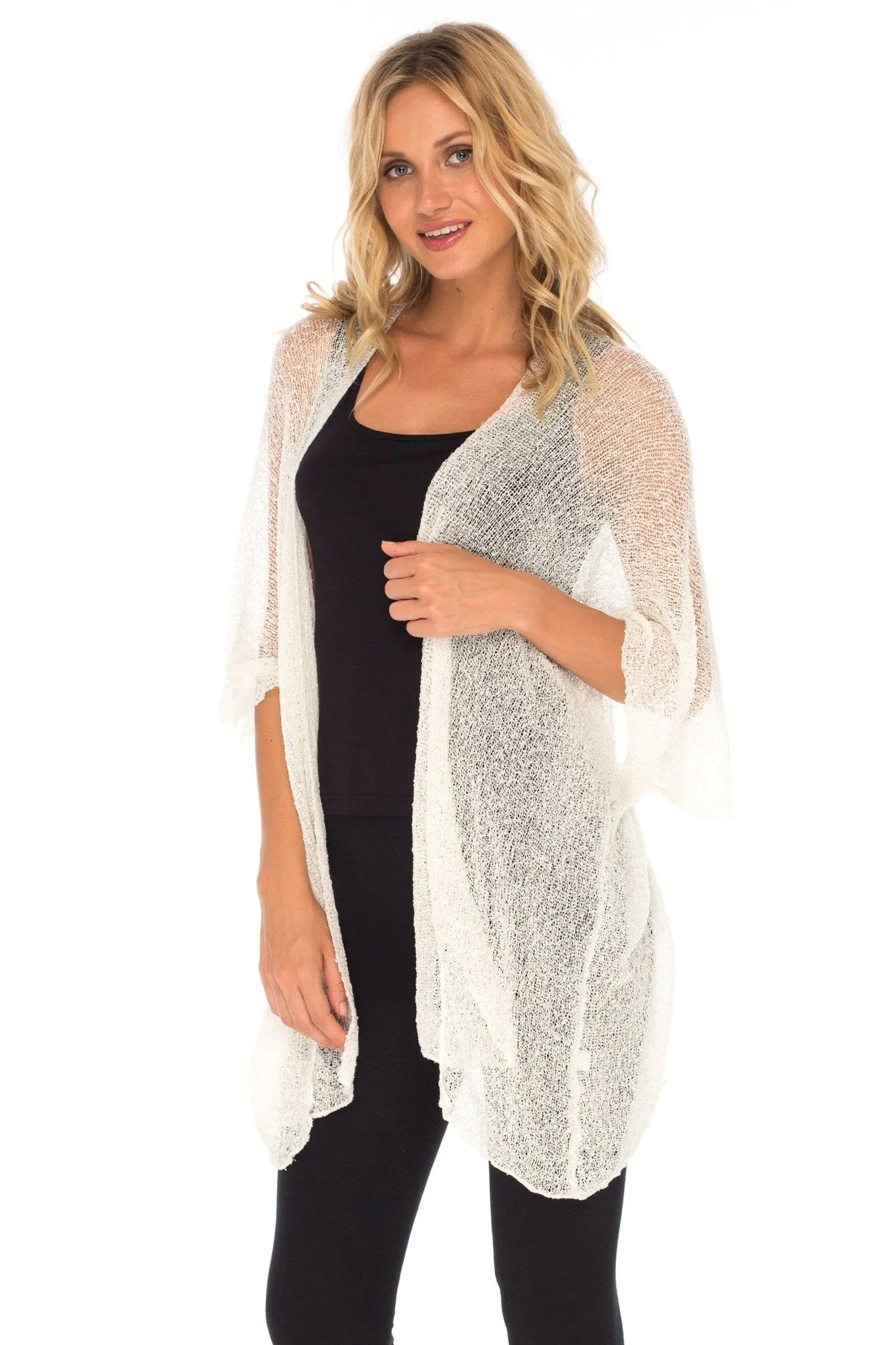 Wide Sheer Kimono Cardigan - Open Front Cover-Up by SHU-SHI