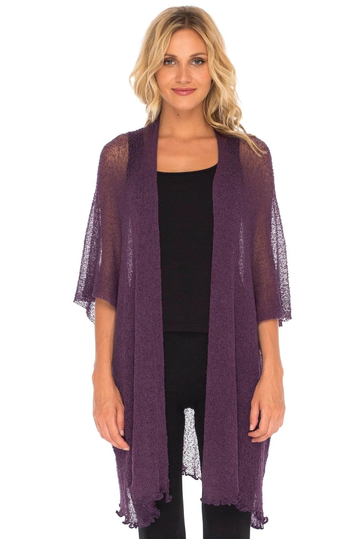 Wide Sheer Kimono Cardigan - Open Front Cover-Up by SHU-SHI