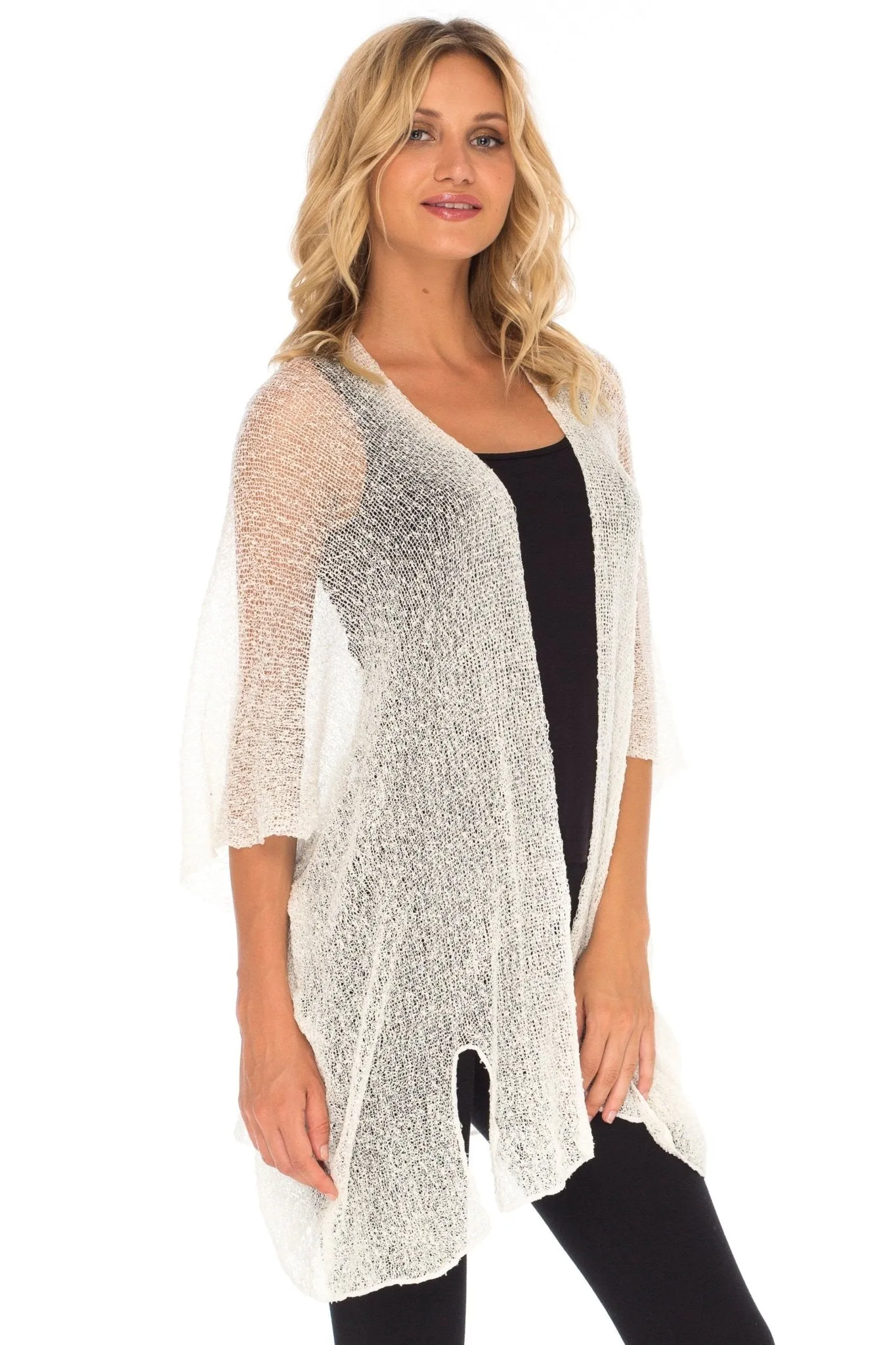 Wide Sheer Kimono Cardigan - Open Front Cover-Up by SHU-SHI