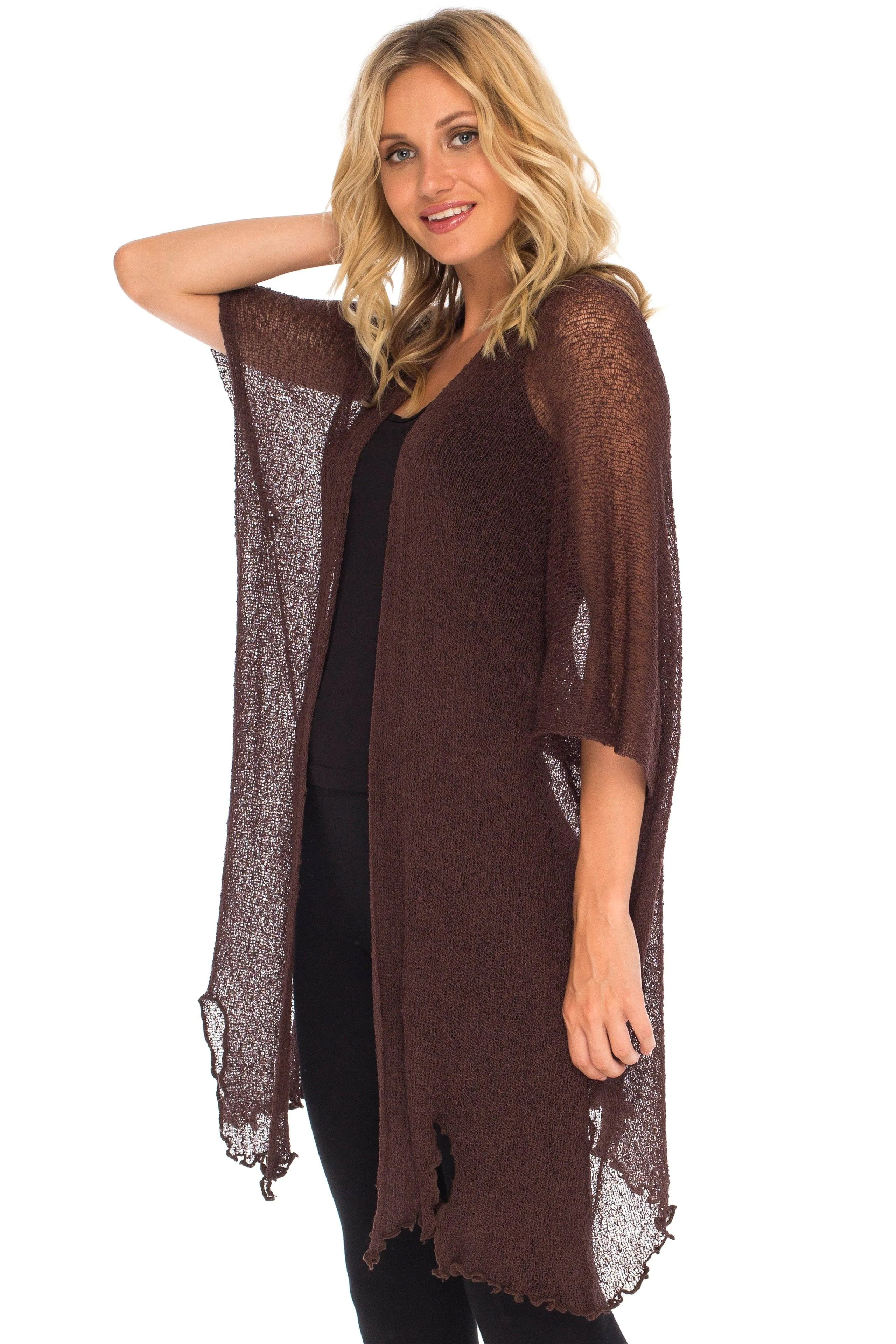 Wide Sheer Kimono Cardigan - Open Front Cover-Up by SHU-SHI