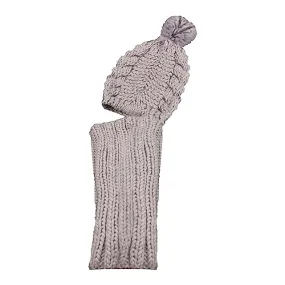 Women's Thermal Beanie Hat with Cable Knit Design and Pom Pom 2-In-1 Snood Scarf Winter Accessory in Cream Pink Black Grey Sock Stack