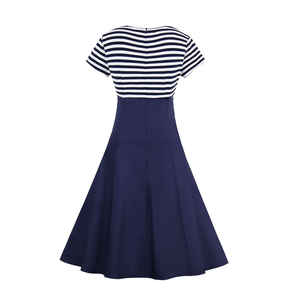 Women's Vintage 50s Navy Floral A-Line Swing Midi Dress